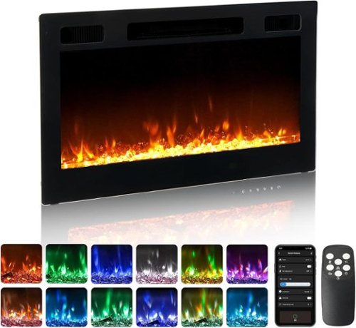 Winado - 30" Electric Fireplace Insert, 1500W Wall-mounted/Built-in Fireplace Heater with WIFI Control, Remote Control, 12 Color - Black-Front_Standard 
