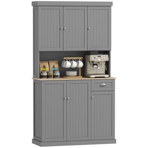 Homcom - 71" Buffet with Hutch - Gray-Front_Standard 