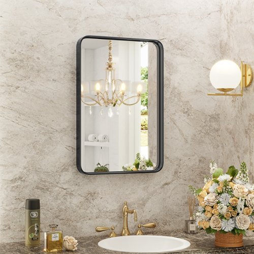 Bestier - Bathroom Mirror for Over Sink Wall, Tempered Glass Vanity Mirror,Aluminum Alloy Framed Wall Mirror - Black-30*22 inch-Front_Standard 
