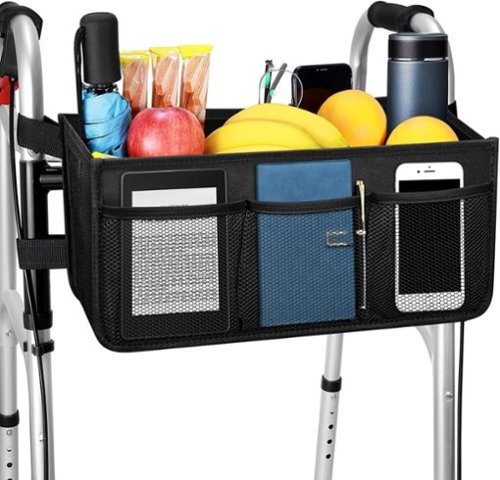 Medical King - Walker Basket with Bag & Cup Holder – Water-Resistant, Easy Install Walker Accessories for Folding Walkers - Black-Front_Standard 