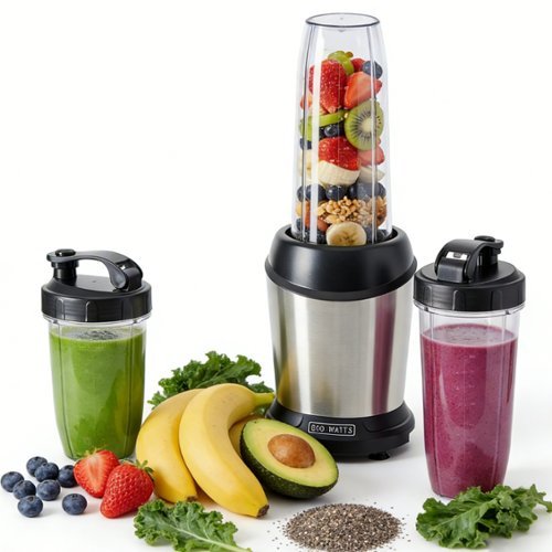 Sweet - 800W Smoothie Blender for Kitchen, Blenders for Smoothies with 3 Travel Cups, Portable Blender for Shakes, Ice Crushing - Black-Front_Standard 