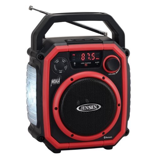 Jensen - JEP-900 Portable Bluetooth AM/FM Weather Band Radio, NOAA Weather Alert, 4-way Power, Built-in Light & USB Charging Port - Red/Black-Front_Standard 