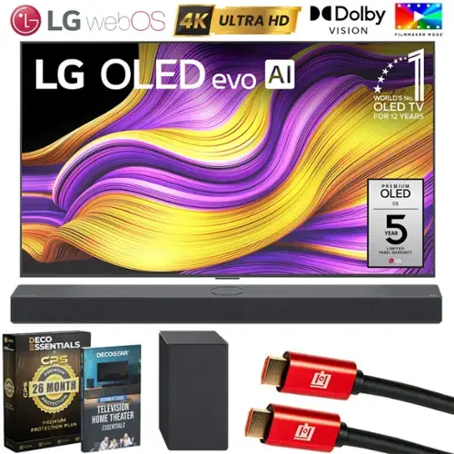 - LG webOS 4K ULTRA HD LG OLED evo AI
- Dolby VISION FILMMARER MODE
- WORLD'S No. 1 OLED TV FOR 12 YEARS
- PREMIUM OLED G5
- YEAR 5 LIMITED PANEL WARRANTY
- LG Os A
- 1802 ECO DE SSENTIALS
- DECOGZAR 25
- PREMIUM CPS
- 26 MONTH PROTECTION
- BSNET
- SUCE TELEVISION
- PREMIUM HOME THEATER PLAN
- ESSENTIALS PROTECTION