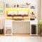 Aheaplus - Computer Desk with Hutch, Gaming Desk with Drawers, LED Lights, Outlets, and Monitor Stand - White-Front_Standard