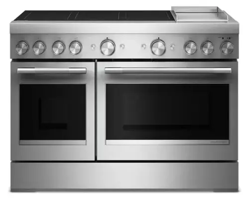 Front. KitchenAid - 6.3 Cu. Ft. Freestanding Double Oven Electric Induction Commercial-Style Range with Griddle - Stainless Steel.