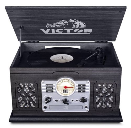 Victor Audio - Victor State 7-in-1 Wood Music Center - Graphite-Front_Standard 