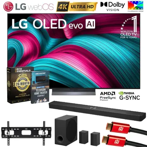 - LG webOS 4K ULTRA HD LG OLED evo AI
- Dolby VISION FILMMAKER MODE
- WORLD'S No. 1 OLED TV FOR 12 YEARS
- C 180 DECO ESSENTIALS
- DECOGEAR CPS PREMIUM
- 26 MONTH PROTECTION
- SERNIE E TELEVISION PREMIUM HOME THEATER PLAN ESSENTIALS
- PROTECTION
- L U se AMD2 NVIDIA FreeSync G-SYNC Premium