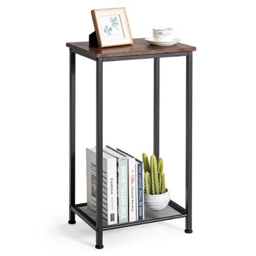Costway - 2-Tier Industrial Side End Accent Telephone Table with Mesh Shelf - Rustic Brown