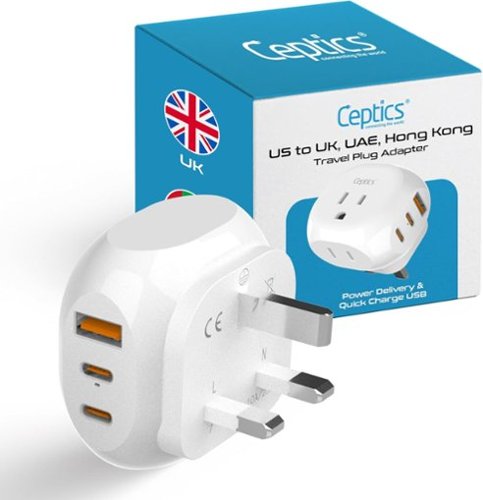 Ceptics - UK, Ireland Travel Plug Adapter - 5 Input with 20W PD-QC 3.1A Dual USB-C and USB - White-Front_Standard 