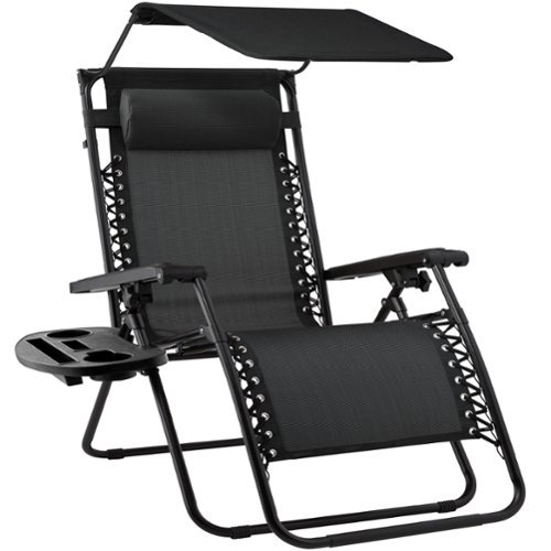 Best Choice Products - Folding Zero Gravity Recliner Patio Lounge Chair w/ Canopy Shade, Headrest, Tray - Black-Front_Standard 