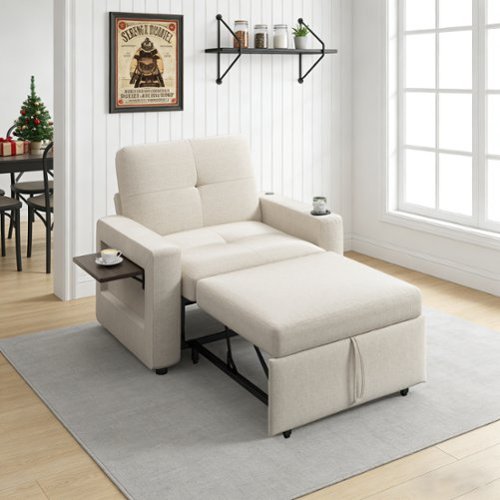 Dyonery - Sleeper Sofa Chair Bed Convertible Sofa Chair 3-in-1 Pull Out Sofa Bed White - Beige-Front_Standard 