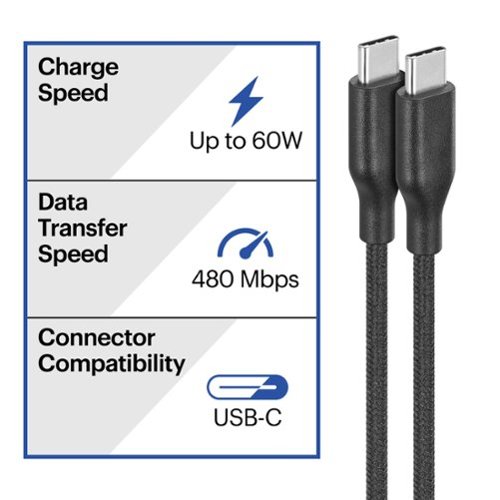 Best Buy essentials™ 10' USB-C to USB-C Braided Charge-and-Sync Cable - Black BUY IN EUROPE