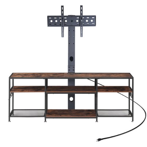 Vecelo - 71" TV Stand with Mount&Power Outlets for 80 Inch TVs, MDF and Metal Frame Storage Console, Universal TV Stand - 71"Brown-Front_Standard 