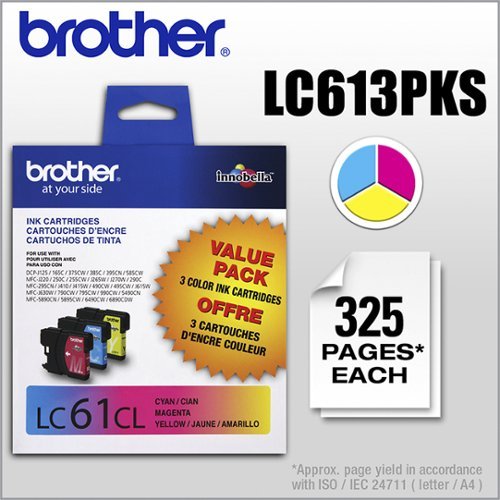  Brother - LC613PKS 3-Pack Standard-Yield Ink Cartridges - Cyan/Yellow/Magenta - Cyan/Yellow/Magenta