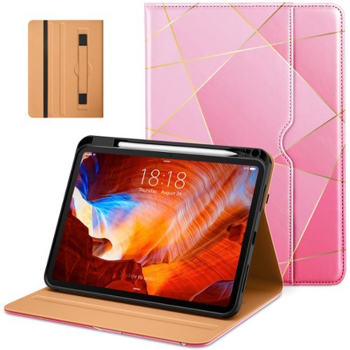 DTTO - Case for iPad Pro 11 Inch M5/M4,Premium Leather Business Folio Stand Cover with Pencil Holder, Auto Wake/Sleep - Abstract Polygons-Front_Standard 