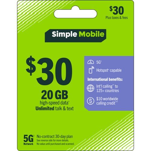 Simple Mobile - $30 Unlimited Talk & Text 30-Day Plan (Email Delivery) [Digital]-Front_Standard 