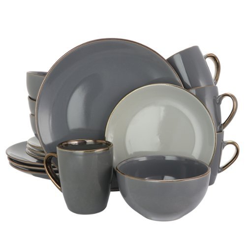 Elama - Tahitian Grand 16 Piece Stoneware Dinnerware Set - Gray-Front_Standard 