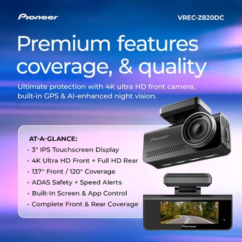 Pioneer Universal Compatibility Car Dash Front and Rear Camera with 8MP UHD 4K Video resolution with in-built GPS and Wi-Fi - Black BUY IN EUROPE