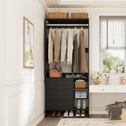 Aheaplus - 2.5FT Closet System with 3 Drawers, 29.6'' Closet Organizer with Hanging Rod and Shelves - Black-Front_Standard 