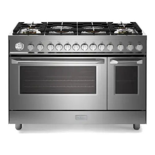 Front. Verona - Verona Ultima 48" Gas Range with 6 Brass Burners, Griddle in Stainless Steel - Stainless Steel.