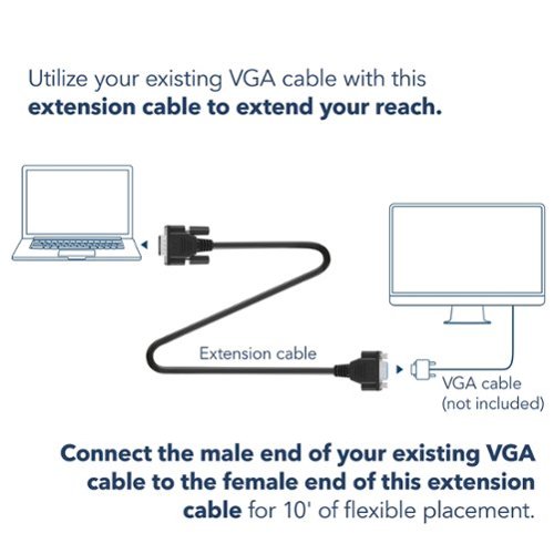 Insignia™ 10' Monitor VGA Extension Cable - Black GLOBAL SHIPPING