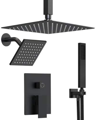 GRANDJOY - Dual Shower System with 10" Ceiling Rain Head, Handheld Sprayer, and Pressure Balance Valve for Modern Bathroom - Matte Black-Front_Standard 