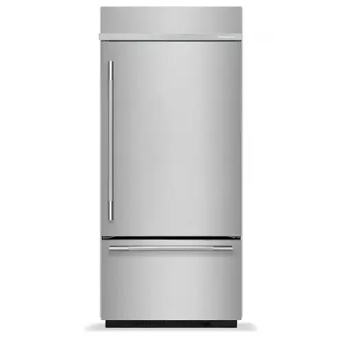 Front. KitchenAid - 20.8 Cu. Ft. Built-In Bottom Mount Refrigerator with Platinum Interior - Stainless Steel with PrintShield Finish.