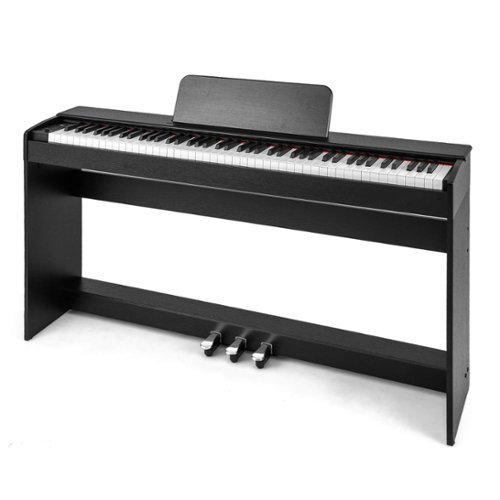 Costway - 88-Key Hammer Action Weighted Keyboard Electric Piano with Stand & Triple Pedals - Black-Front_Standard 