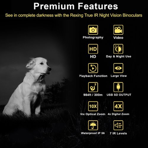 Rexing B1 10 x 25 Digital Night Vision Binoculars, Infrared (IR) Digital Camera - Black WORLDWIDE DELIVERY