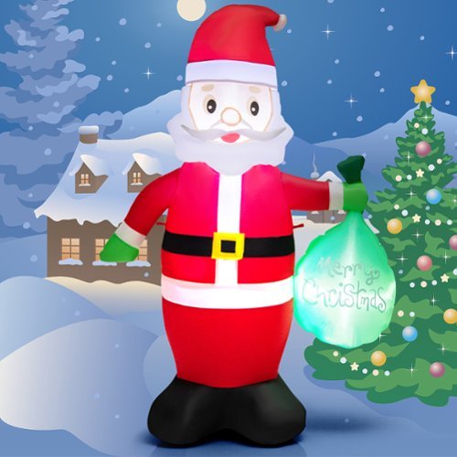 Costway 5 FT Christmas Decor Inflatable Santa Claus Holding a Gift Bag w/ LED Lights