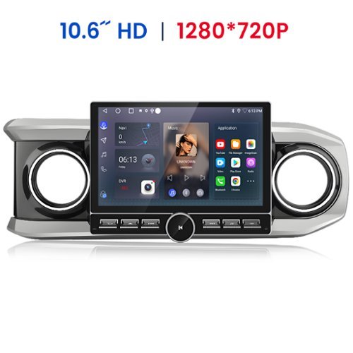 Junsun - For Toyota Tacoma 2016-2021 10.6" Android 15 2+64GB carplay Car Stereo Radio GPS Navi WIFI RDS SWC Blutooth FM - Black-Front_Standard 