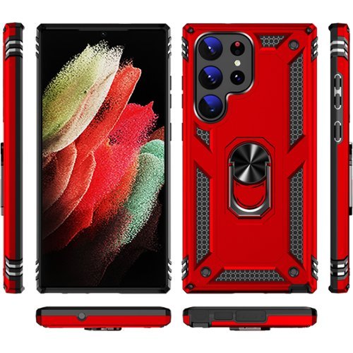 SaharaCase Military Kickstand Series with Belt Clip Case for Samsung Galaxy S23 Ultra - Red GLOBAL SHIPPING