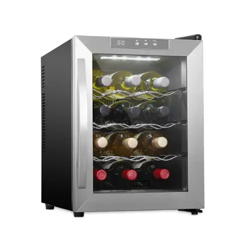 Front. Schmecke - 12 Bottle Thermoelectric Wine Cooler, Quiet Freestanding Wine Fridge, Stainless Steel - Stainless Steel.