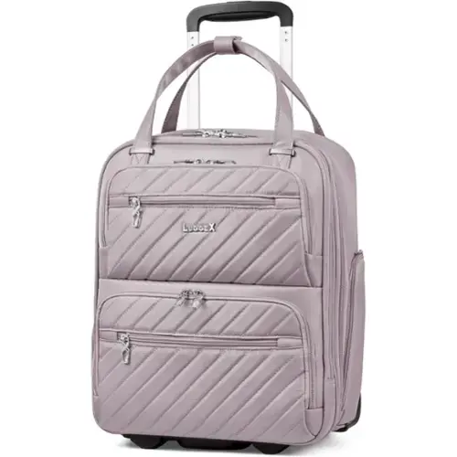 Front. LUGGEX - LUGGEX 16 Inch Underseat Carry On Luggage with Wheels,Softside Lightweight Suitcase UDK - LX-UX - Grey Pink.