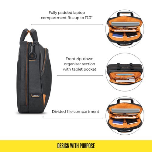Solo New York Focus Portfolio Briefcase for 17.3 Laptop - Black/Orange GLOBAL SHIPPING