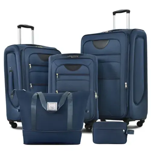 Front. ELEMENT ACE - Expandable Softside Luggage Set - 5 Piece Spinner Suitcase with Duffel Bag - Dark Blue.