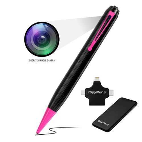 iSpyPens - iSpyPen Pro X 128GB Professional Grade Spy Pen Camera with Plug & Play Adapter and Portable Battery - Professional Pink-Front_Standard 