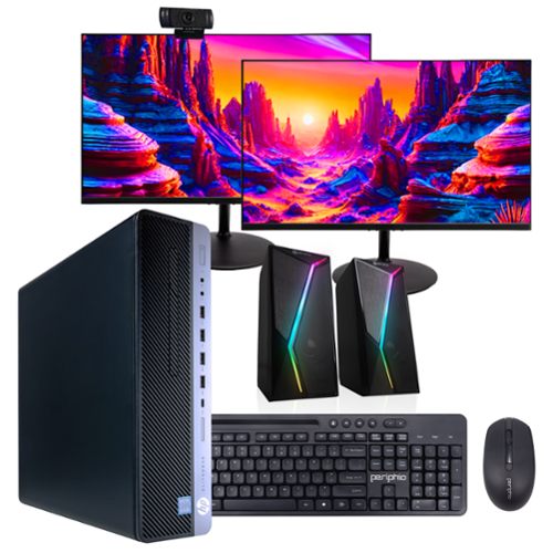 HP - Refurbished Excellent - EliteDesk 800G4 Desktop Computer-Intel i5-32GB RAM-1TB SSD-2 24" LCD-Keybrd/Mse-Speaker-Webcam &Mic-Win 11 Pro - Black-Front_Standard 