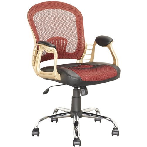 CorLiving - 5-Pointed Star Leatherette and Mesh Office Chair - Silver/Red