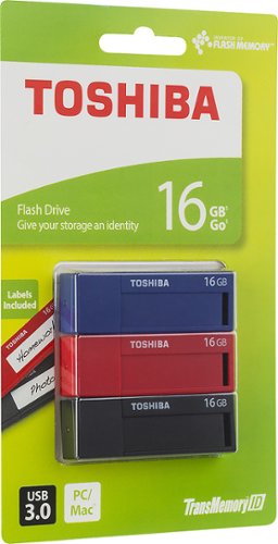  Toshiba - TransMemory ID 16GB USB 3.0 Type A Flash Drives (3-Count) - Black/Blue/Red