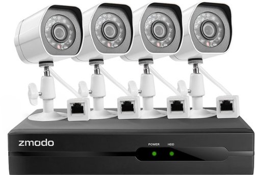  Zmodo - 4-Channel, 4-Camera Indoor/Outdoor High Definition Security System - Black/White