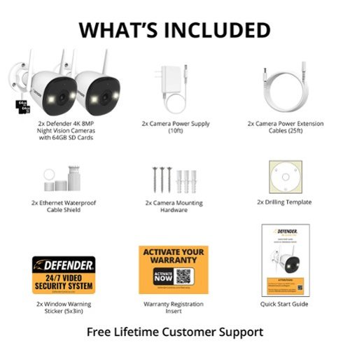Defender AI POWERED 4K Guard Pro Wi-Fi 6 Plug-in Security Camera with 64GB SD Card, 2 Pack - White BUY IN EUROPE
