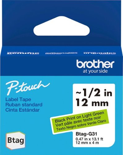 Brother - P-touch Btag BTAGG31 Black on Light Green Label Tape, 1/2" x 13.1' (12mm x 4m)