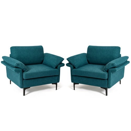 Costway - Set of 2 Fabric Accent Armchair Upholstered Single Sofa w/ Metal Legs - Peacock Blue