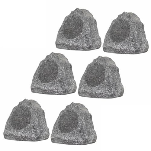 Theater Solutions by Goldwood - 6R6G Outdoor 6.5" Rock 6 Piece Speaker Set for Deck Pool Spa Yard Garden - Granite Gray-Front_Standard 