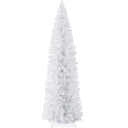 Best Choice Products - 12ft Artificial Holiday Christmas Pencil Tree w/ 1,800 Tips, Metal Base - White-Front_Standard 
