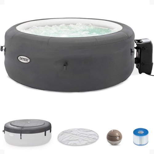 Intex - SimpleSpa Bubble Massage 4 Person Inflatable Hot Tub with Insulated Cover - Gray-Front_Standard 