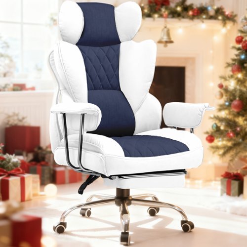 GTPlayer - 400lbs Heavy Duty Gaming Chair Fabric Comfortable Ergonomic Computer Chair with Soft Armrests - Light Blue & White-Front_Standard 