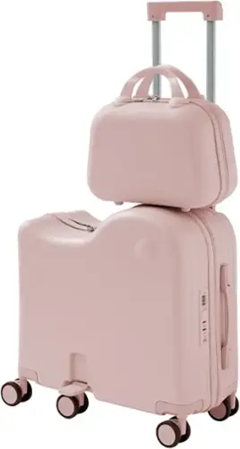 Front. Circus Cirle - Ride-on Luggage with Portable Bag for Kids - Pink.