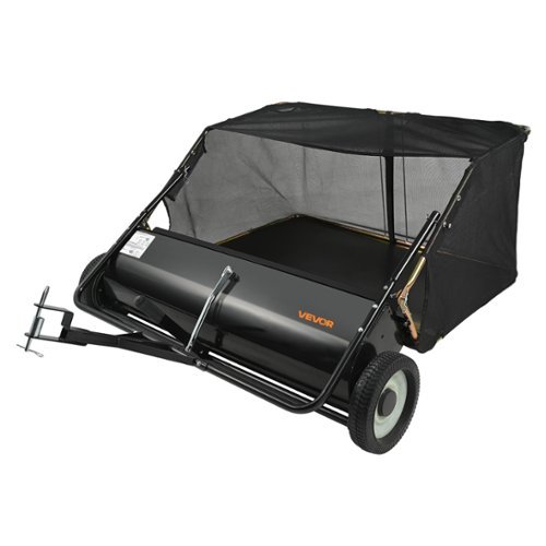 VEVOR - Tow Behind Lawn Sweeper, 50 in Pull Behind Lawn Sweeper, 26 cu.ft Large Capacity Leaf&Grass Collector,Heavy Duty Sweeper - Black-Front_Standard 
